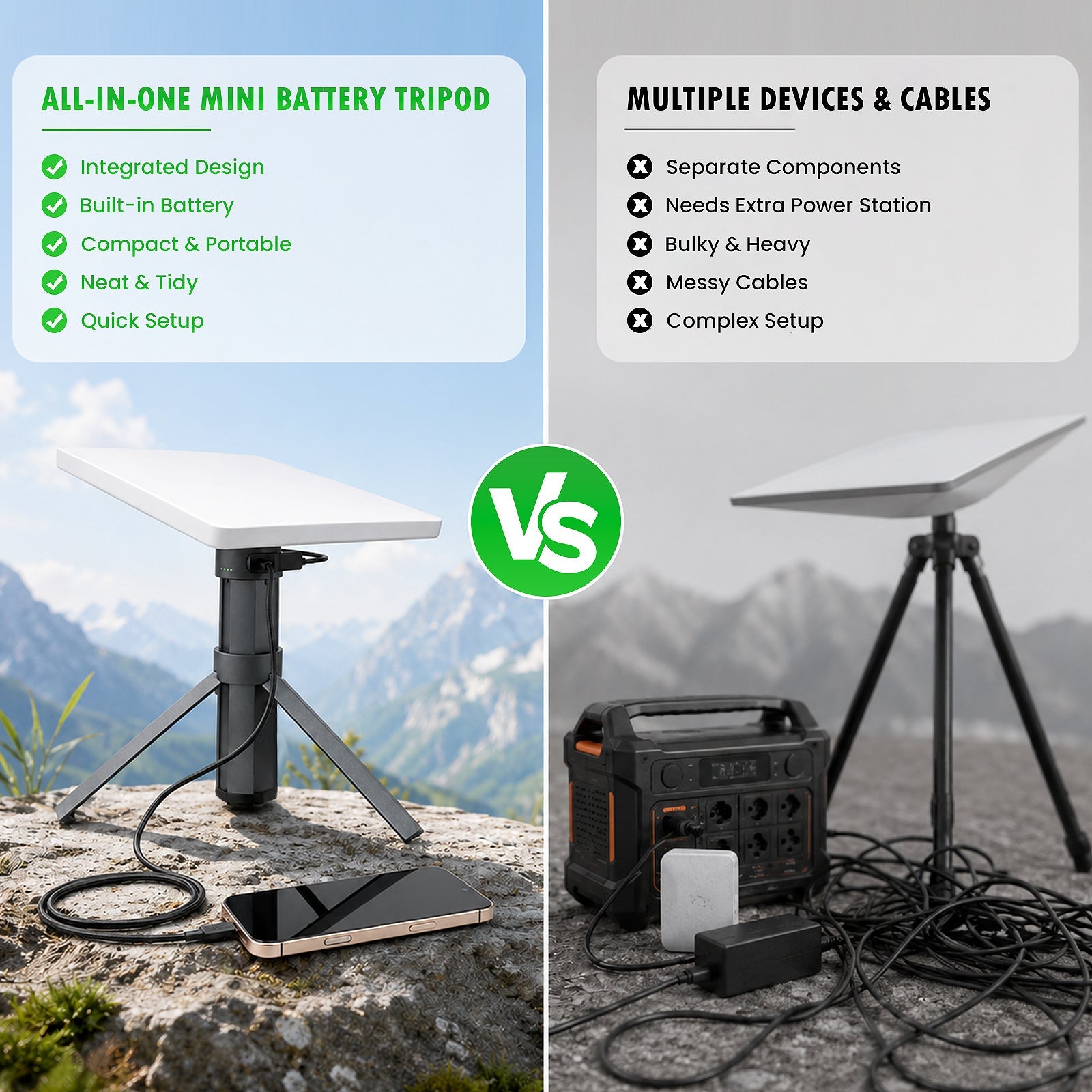 Starlink Mini Battery Tripod Mount, 27000mAh Adjustable Stand for Camping & RV