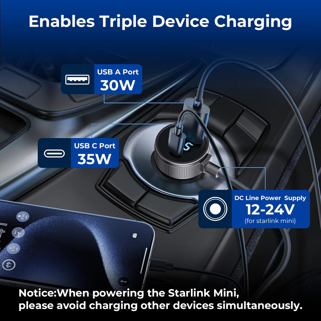 3 in 1 Starlink Mini Cable Car Charger DC Power Cable