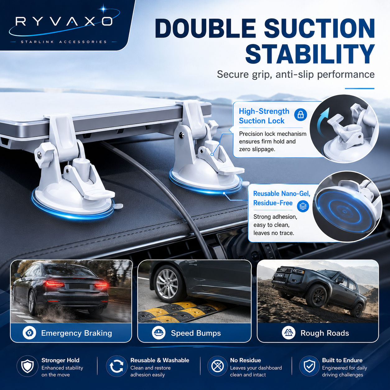 Starlink Mini Mount with Powerful Suction - Lightweight Flexible Installation on SUVs Vans RVs