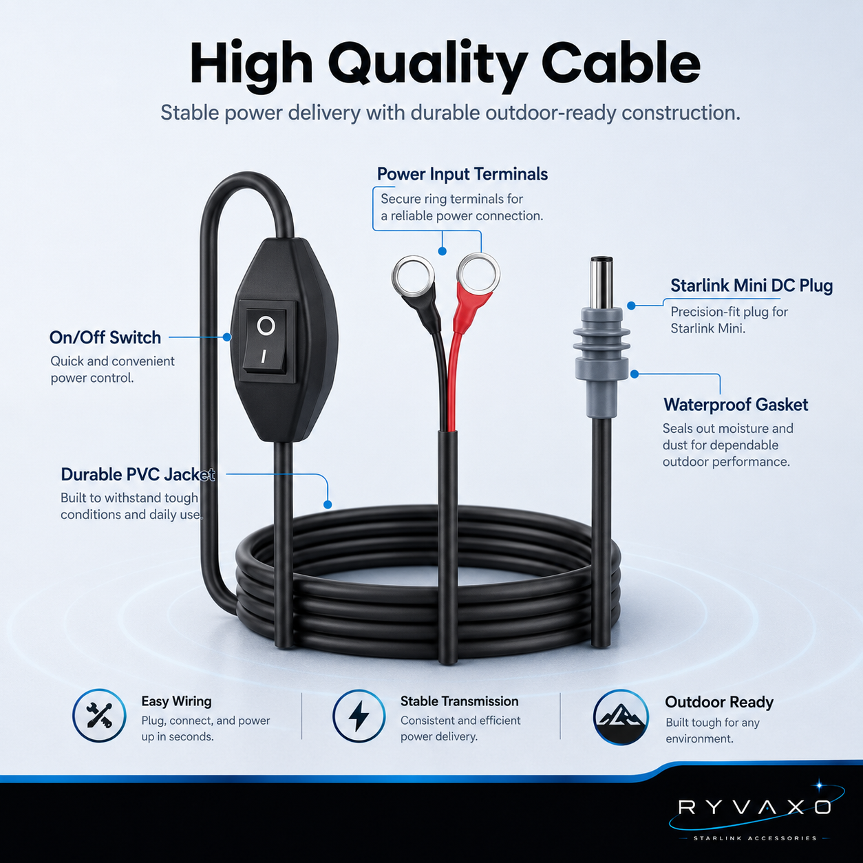 3M/10FT O-Ring DC Charging Cable with Switch (CB8) for Starlink Mini