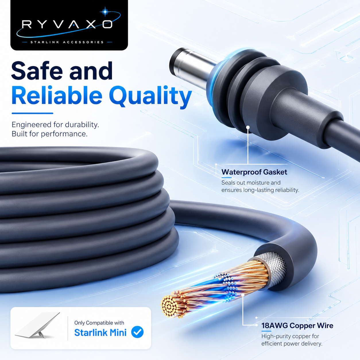16FT/5M Starlink Mini DC/Type-C to DC Power Cable