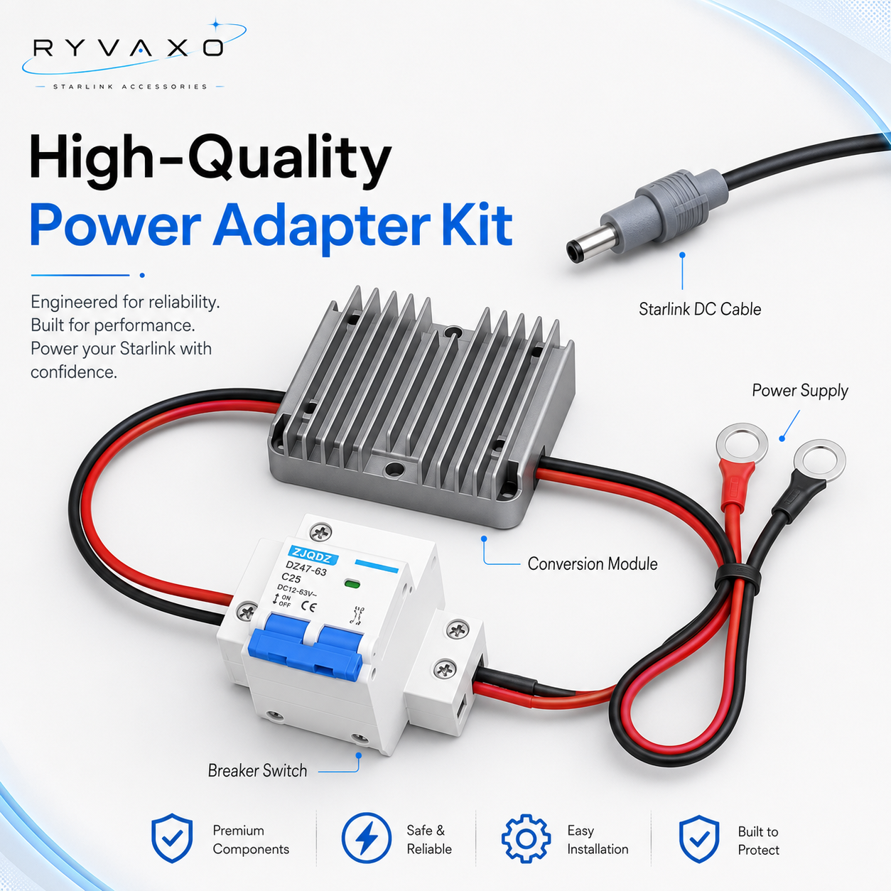 Ryvaxo Starlink Gen 3 step-up power converter for RV and camping setup, product detail image 3