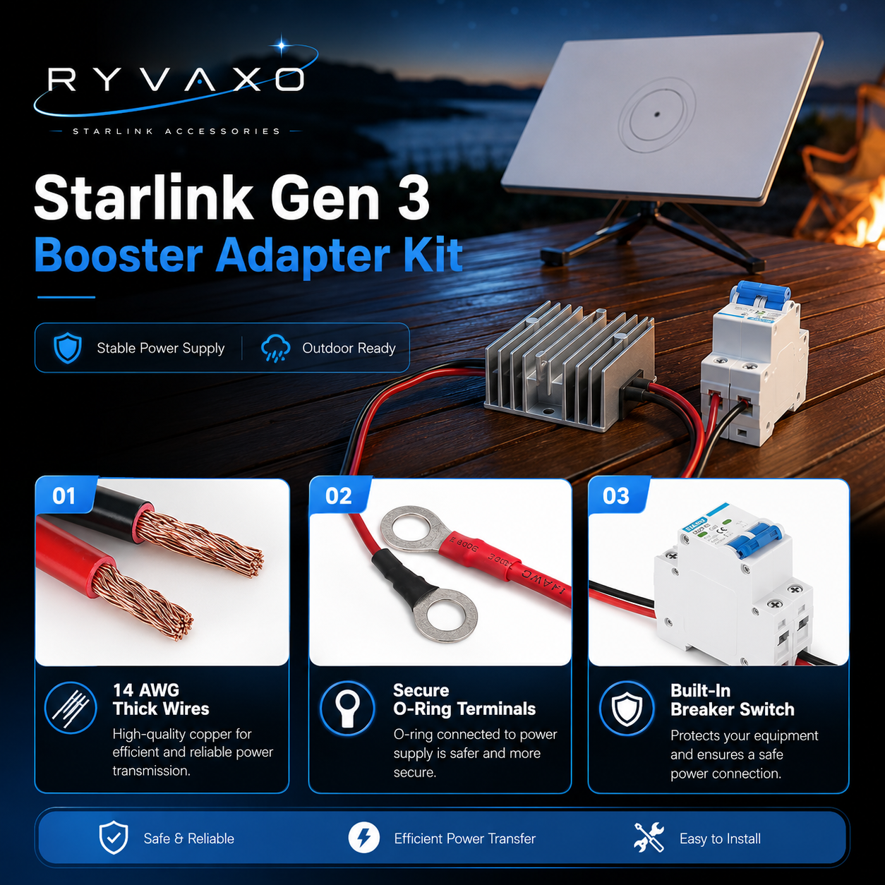 Ryvaxo Starlink Gen 3 step-up power converter for RV and camping setup, product detail image 2