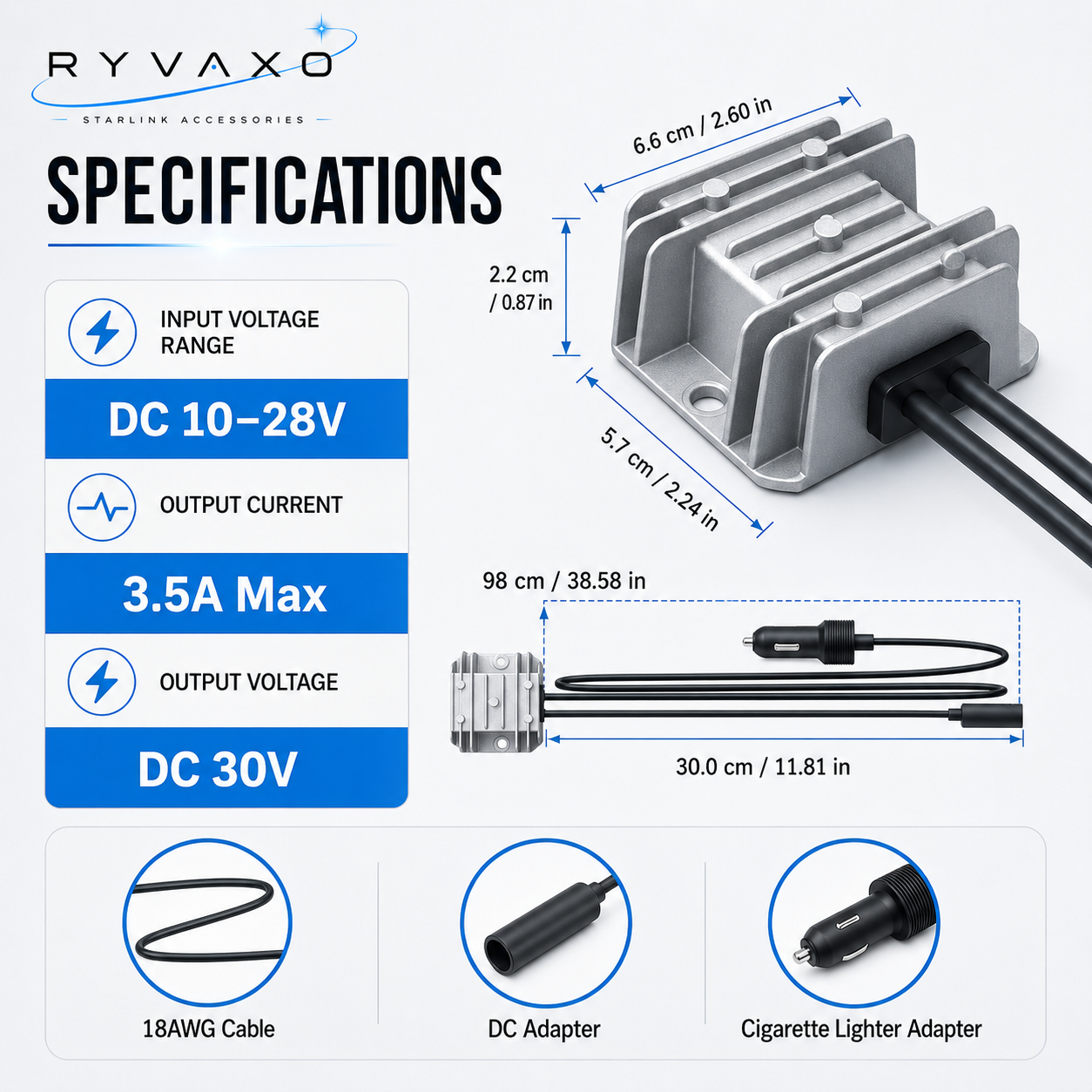 Ryvaxo Starlink Mini car charger adapter for RV and camping setup, product detail image 4