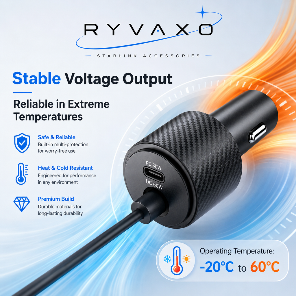 Ryvaxo Starlink Mini car charger adapter for RV and camping setup, product detail image 3