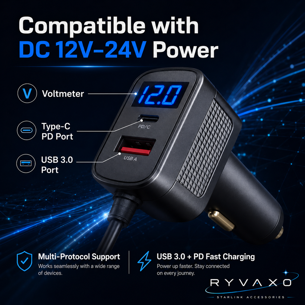 Ryvaxo Starlink Mini car charger adapter for RV and camping setup, product detail image 4
