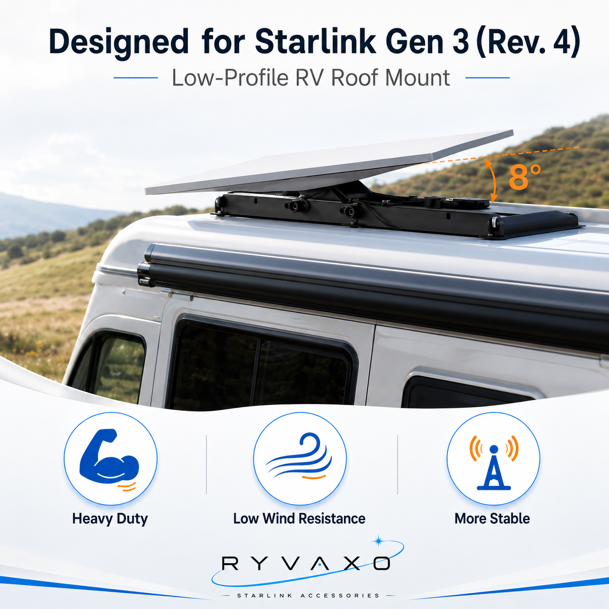 Ryvaxo Starlink Gen 3 roof mount for RV and camping setup, product detail image 2