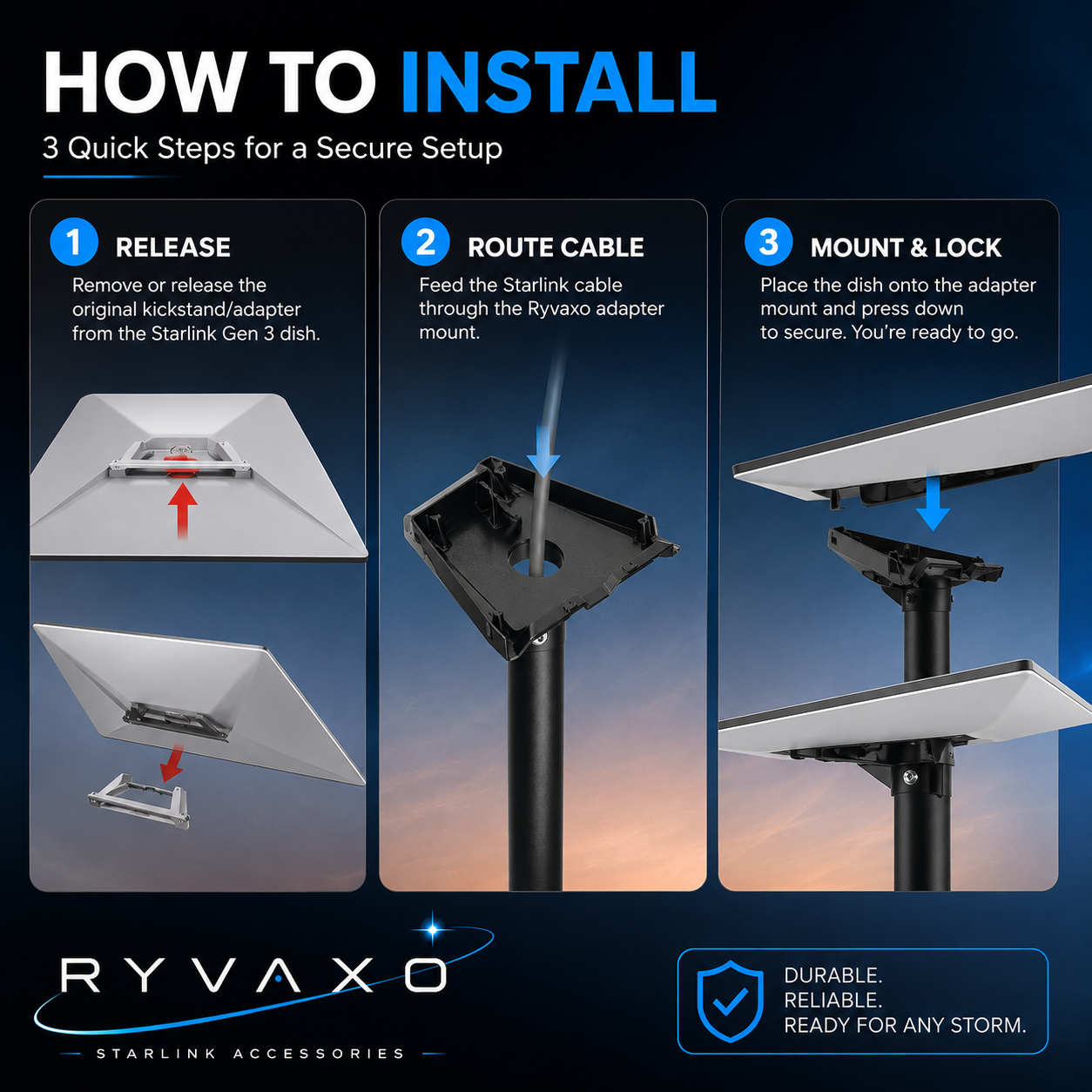 Ryvaxo Starlink Gen 3 roof mount for roof installation, product detail image 4