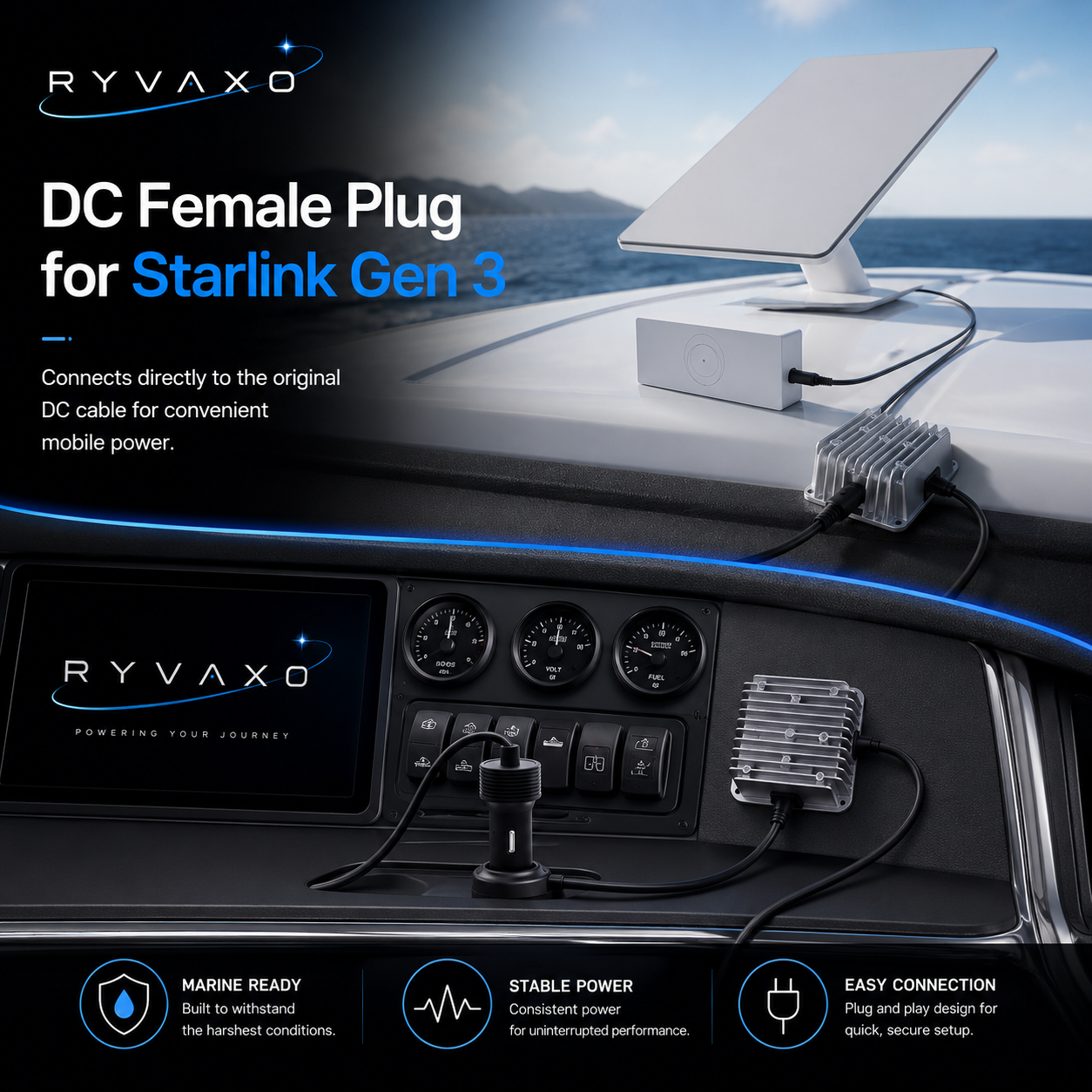 Ryvaxo Starlink Gen 3 car charger adapter for vehicle setup, product detail image 3