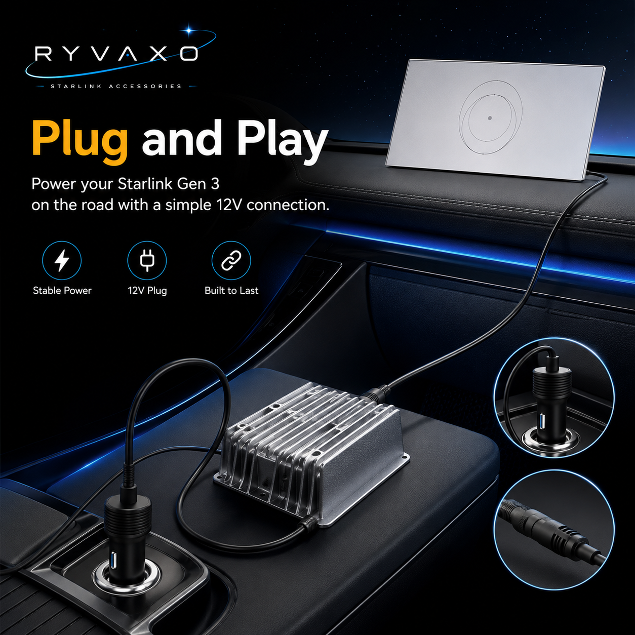 Ryvaxo Starlink Gen 3 car charger adapter for vehicle setup, product detail image 4