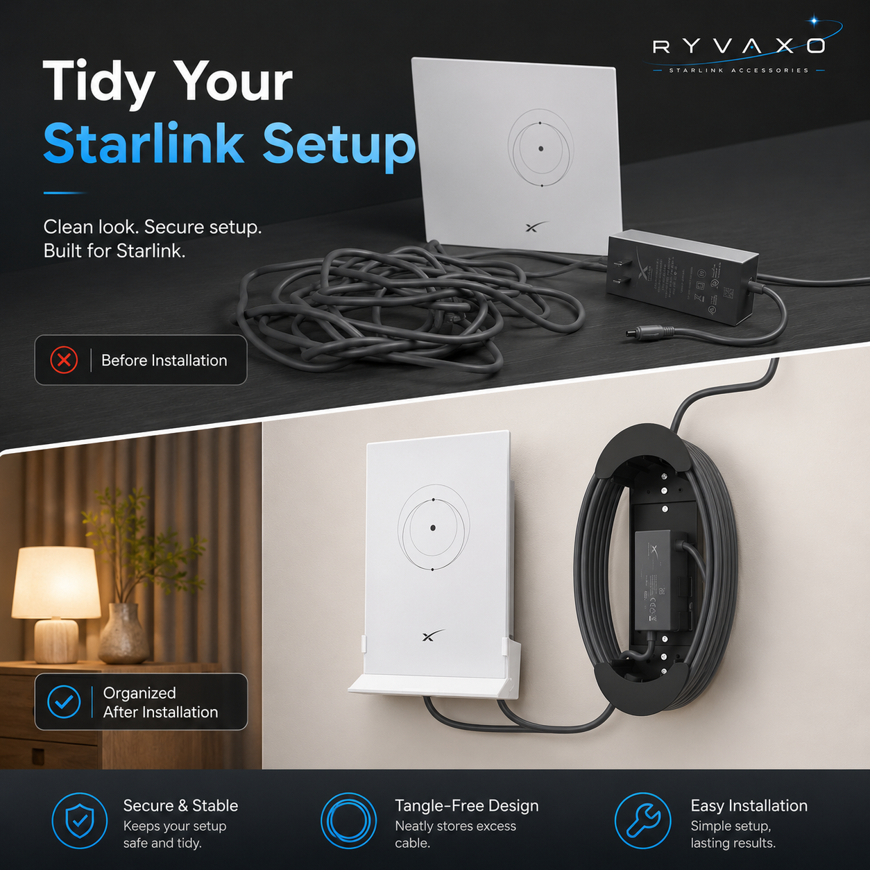 Ryvaxo Starlink Mini, Gen 2, and Gen 3 power cable accessory for RV and camping setup, product detail image 2