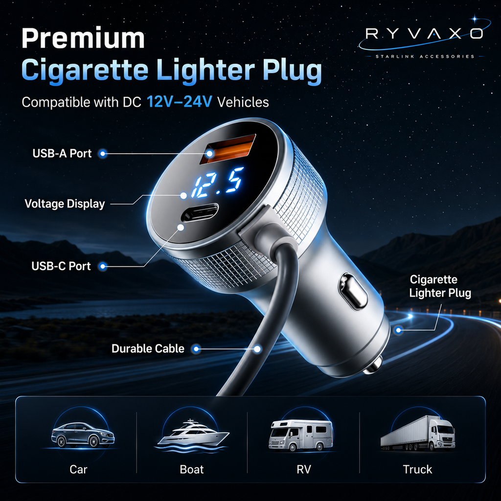 Ryvaxo Starlink Mini car charger adapter for RV and camping setup, product detail image 3