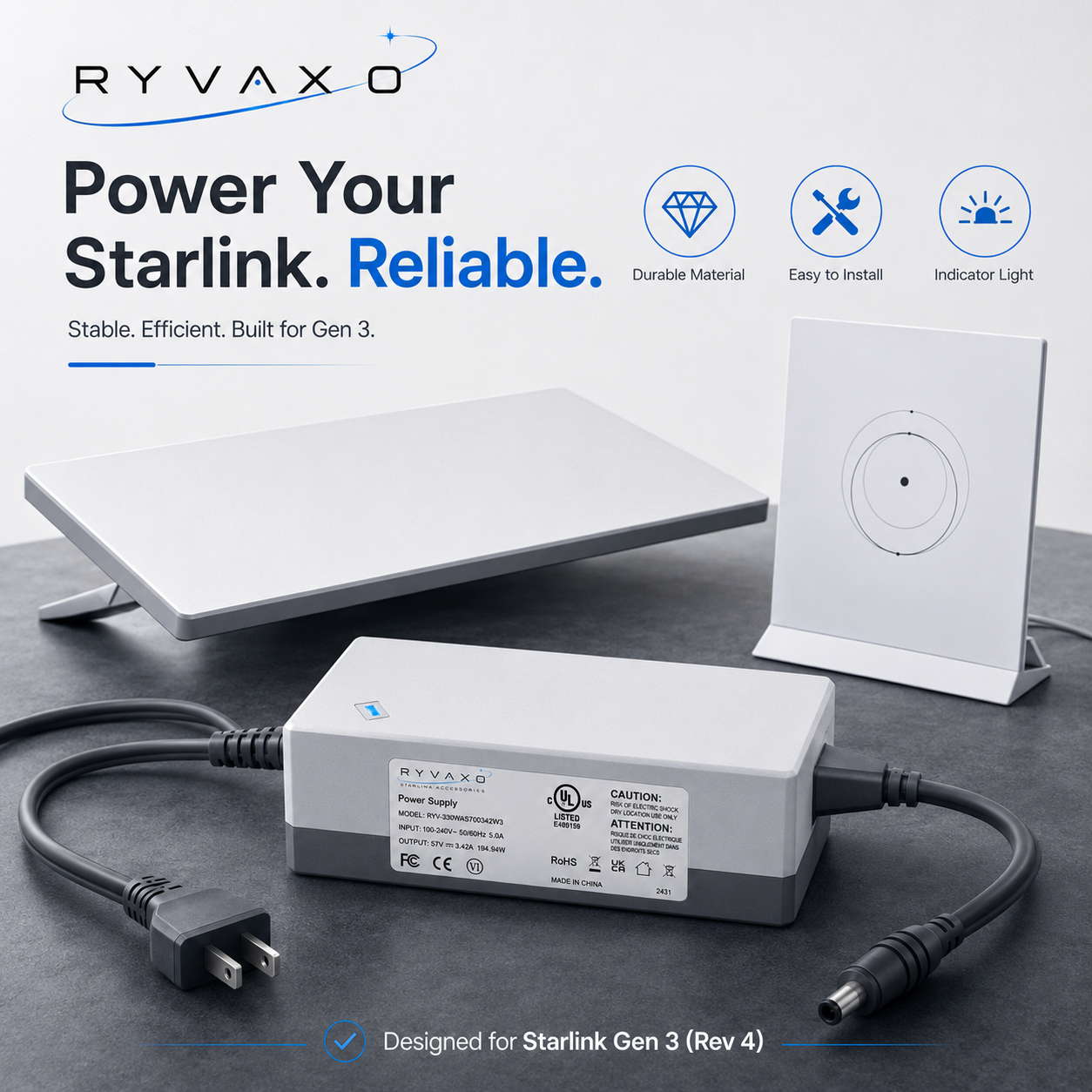 Ryvaxo Starlink Gen 3 power adapter for power and cable routing, product detail image 2