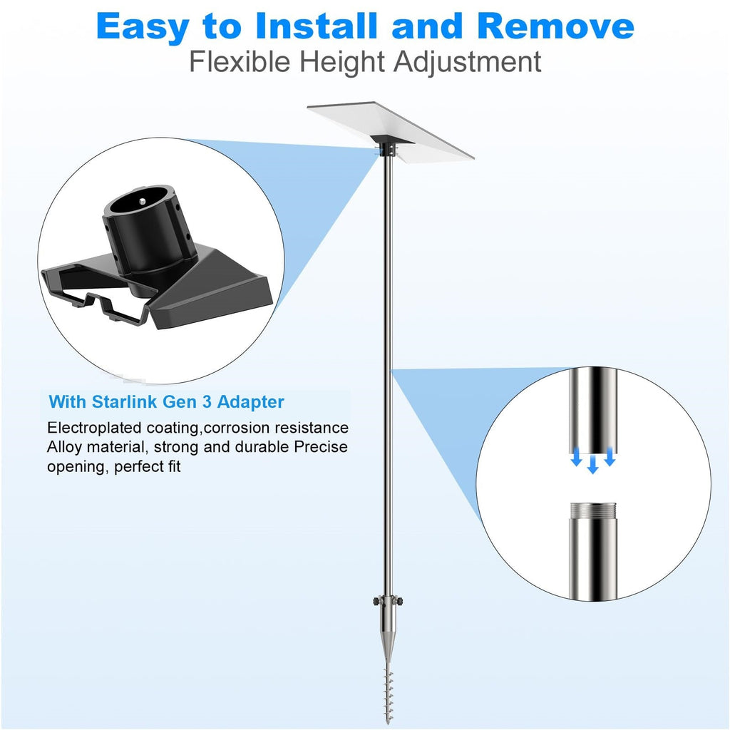 No-Dig Ground Anchor Pole Mount Kit for Starlink Gen 3 Dish