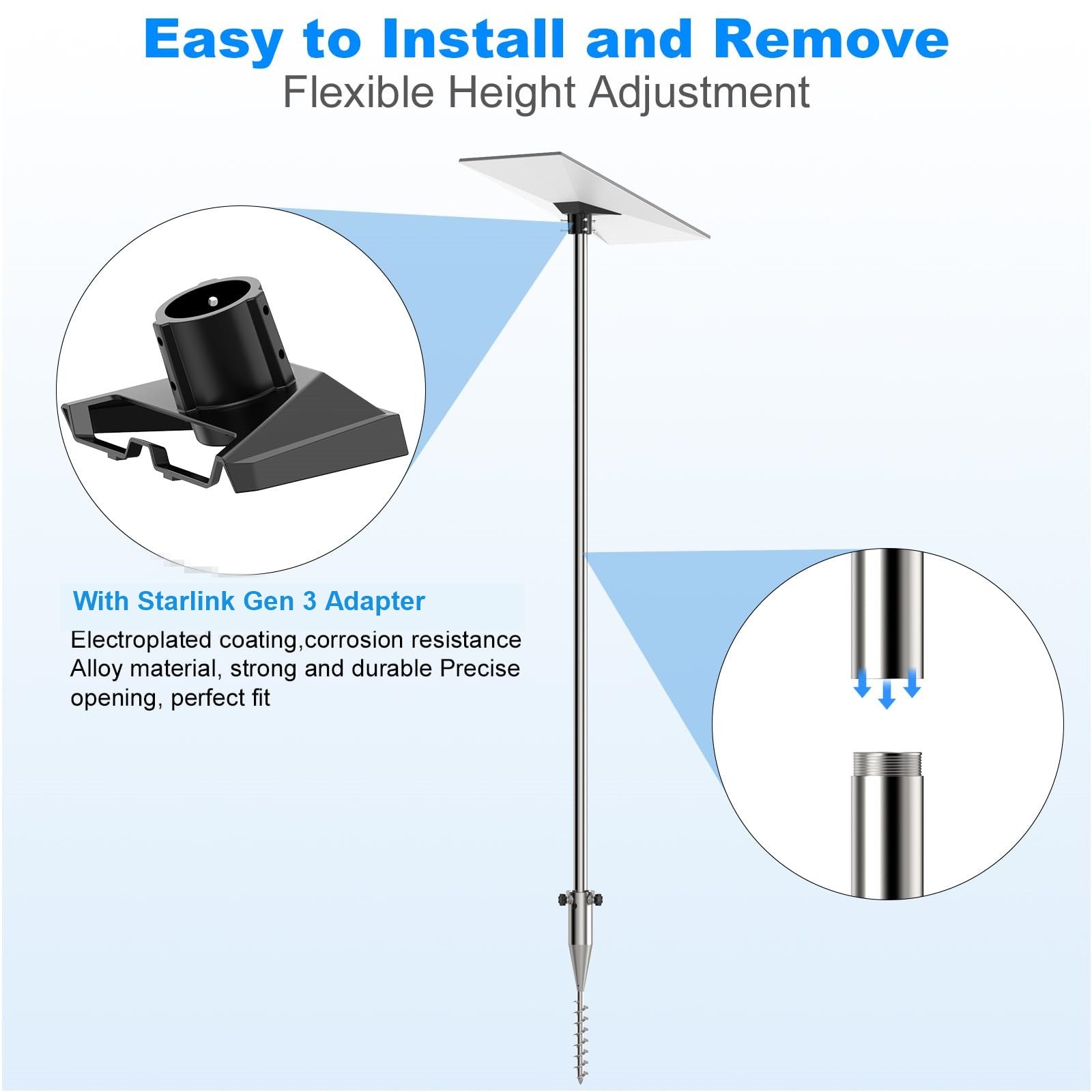 No-Dig Ground Anchor Pole Mount Kit for Starlink Gen 3 Dish