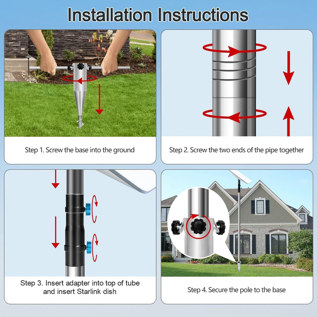 7FT Ground Pole RV Mount Kit with Adapter for Starlink Gen 2 Dish