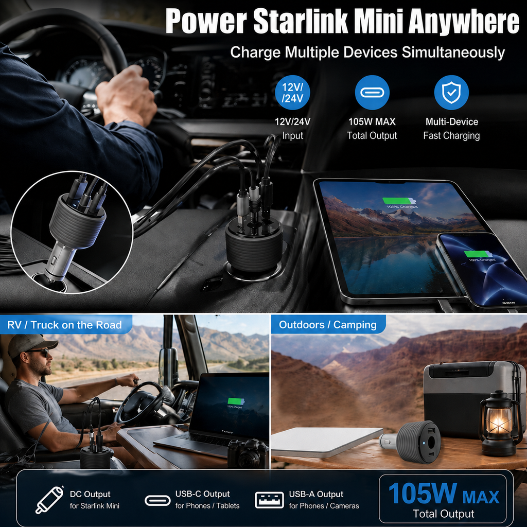 Starlink Mini Cigarette Lighter DC Step-Up Car Charger, 12/24V to 30V 3.5A
