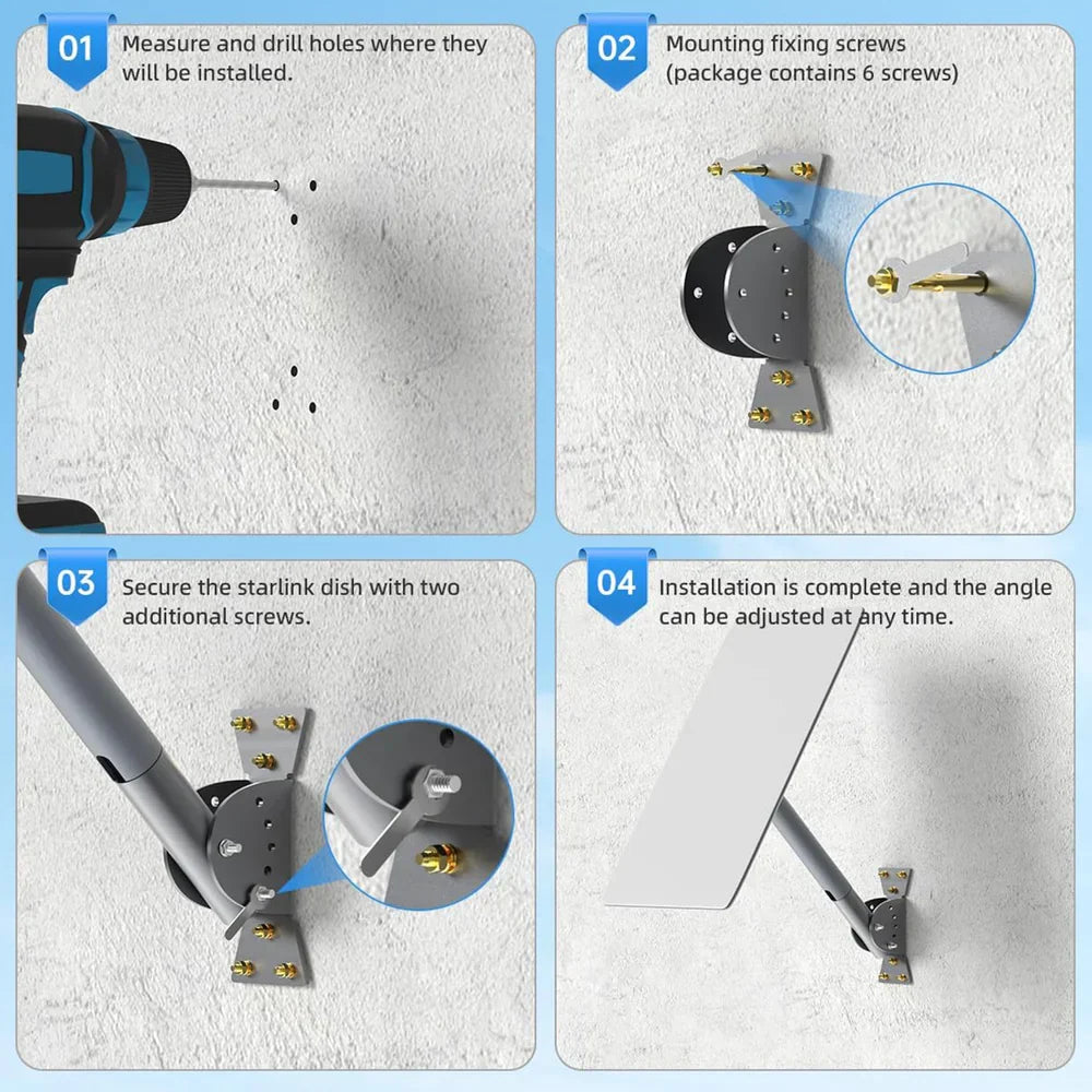 Adjustable Roof Pole Mounting Kit for Starlink Gen 2 Dish