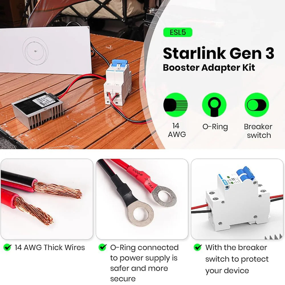 12V/24V to 57V Power Adapter with Switch for Starlink Gen 3 – Ring Terminal