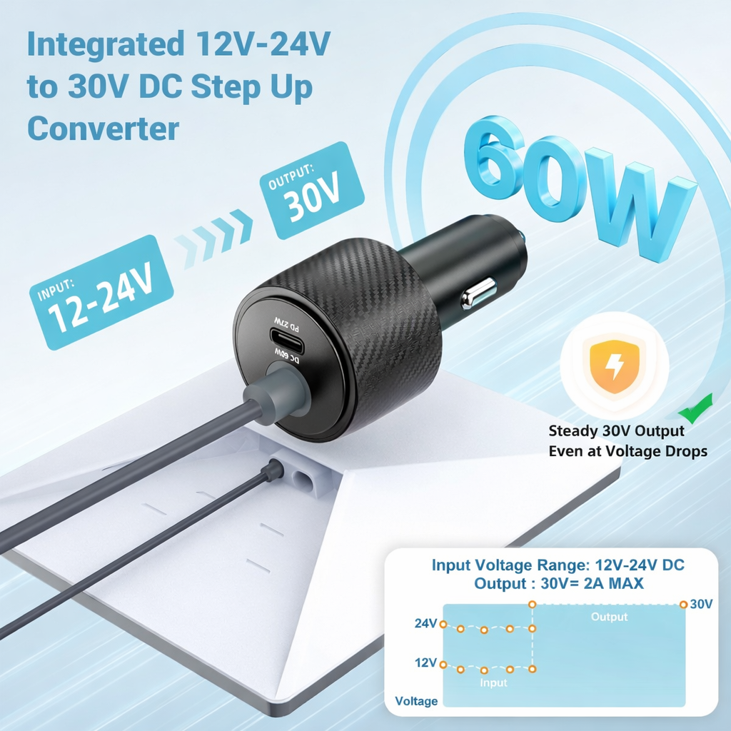 Starlink Mini Car Charger 12V 24V to 30V 2A Boost Converter with Cigarette Lighter Adapter