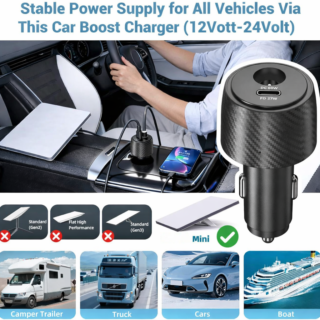 Starlink Mini Car Charger 12V 24V to 30V 2A Boost Converter with Cigarette Lighter Adapter