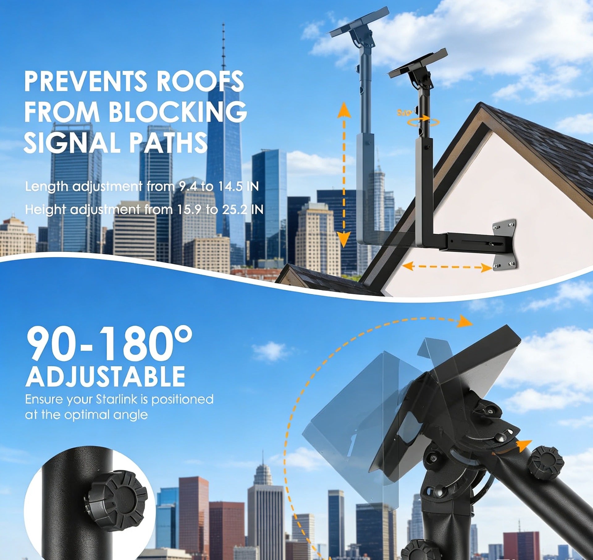 Starlink Gen 3 Eave Wall Mount Adjustable Angle Bracket