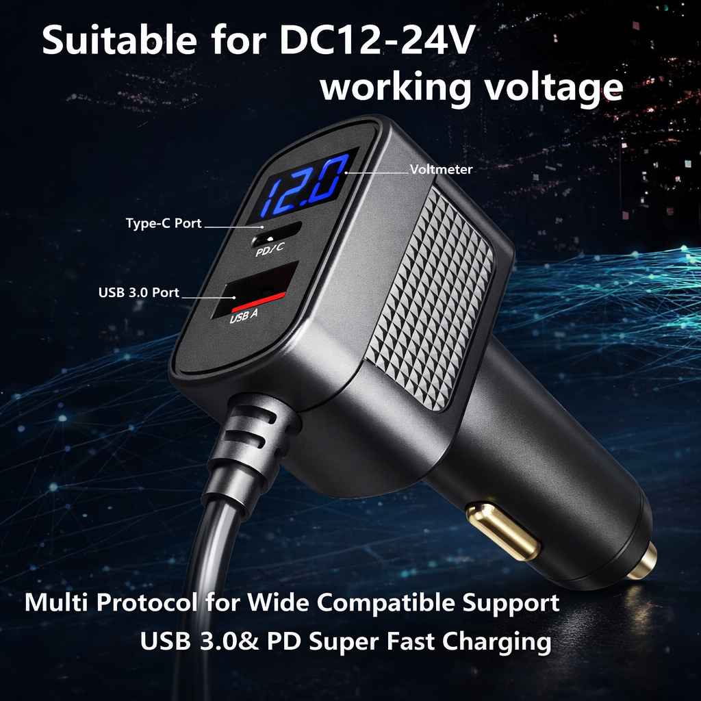 Starlink Mini Digital Display Waterproof Car Charger Cable 3-in-1 (12–24V, 5A)